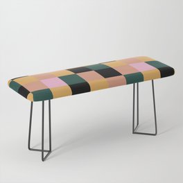 Checkered Pattern With Peach Yellow Green Pink And Black Bench