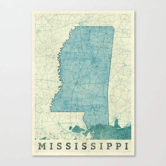 Mississippi State Map Blue Vintage Canvas Print