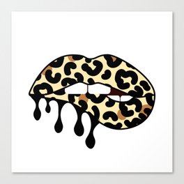 Leopard melting lips. Fashion art print Canvas Print