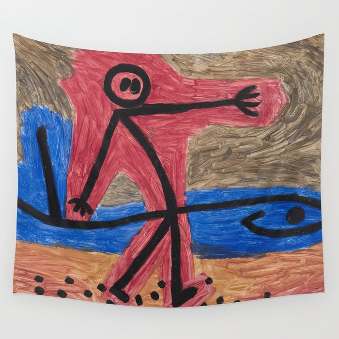 Paul Klee - Ohne Titel (Mann mit Fisch) Wall Tapestry