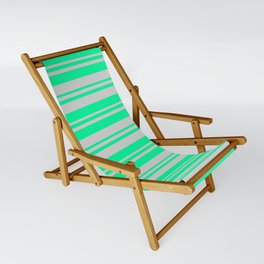 [ Thumbnail: Green and Light Gray Colored Lines/Stripes Pattern Sling Chair ]