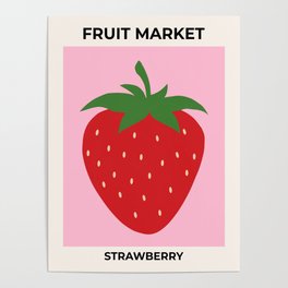 Fruit Market Print Pink Strawberry Print Fruit Art Modern Decor Food Art Abstract Poster