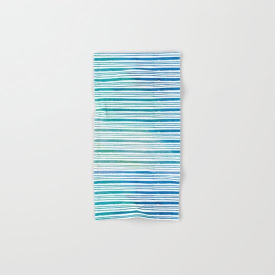 fine aqua handpainted stripes on clear white Hand & Bath Towel