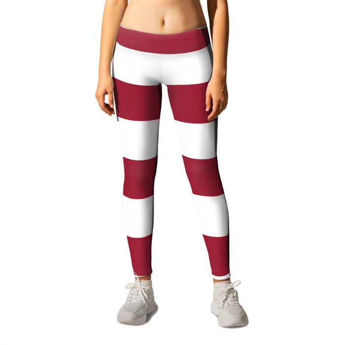 Royal red - solid color - white stripes pattern Leggings