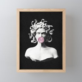 Medusa blowing pink bubblegum bubble Framed Mini Art Print