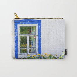 Old rustic house with high yellow flowers in the garden Carry-All Pouch
