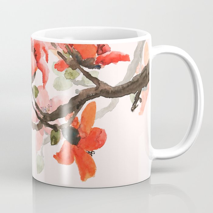 red orange kapok flowers watercolor Coffee Mug