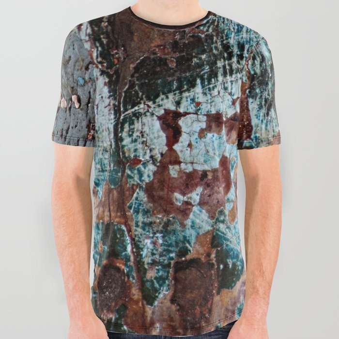 Weathered Wooden Boards Chipped Paint Abstract Texture All Over Graphic Tee