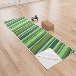 [ Thumbnail: Dark Slate Gray, Green & Light Green Colored Lined/Striped Pattern Yoga Towel ]