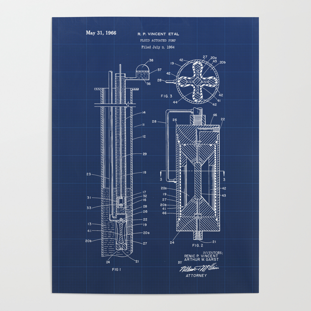 Fluid Actuated Pump Vintage Patent Hand Drawing Poster by patentdrawings