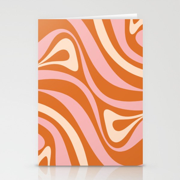 New Groove Retro Swirl Abstract Pattern Pink Orange Cream. Stationery Cards
