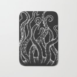 Funky White Tentacles Octopus Ink on Black Bath Mat