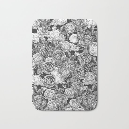 Vintage Roses Black And White Bath Mat