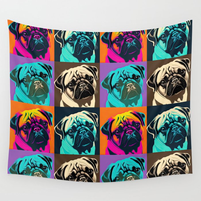 Pug Pop art Portrait Wall Tapestry