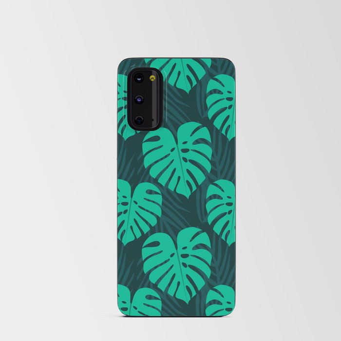 Monstera and Palm Leaves on Deep Blue Android Card Case