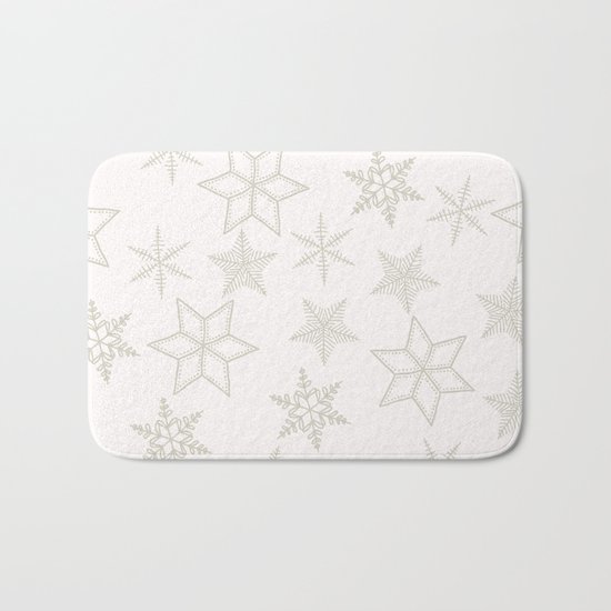 Beige Snowflakes on white background Bath Mat