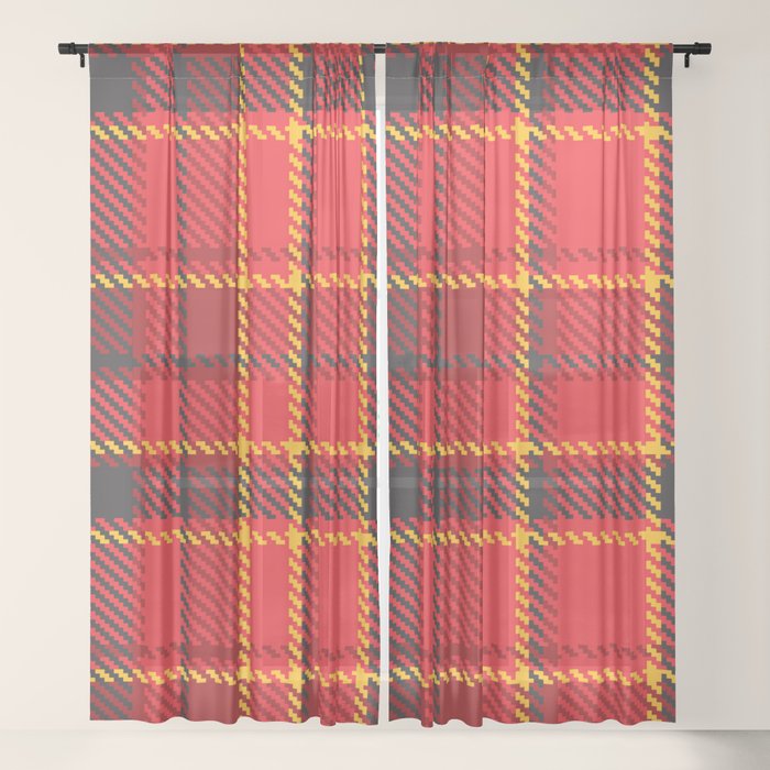 Red Black And Yellow Plaid Pattern Sheer Curtain By Artonwear