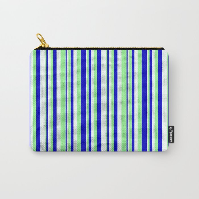 Mint Cream, Green, and Blue Colored Pattern of Stripes Carry-All Pouch