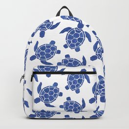 Sea Turtle in Classic Blue Backpack | Wallart, Giftforhim, Giftforher, Fathersday, Painting, Watercolor, Pattern, Seaart, Blue, Summer 