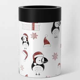 Holiday puffins red Can Cooler
