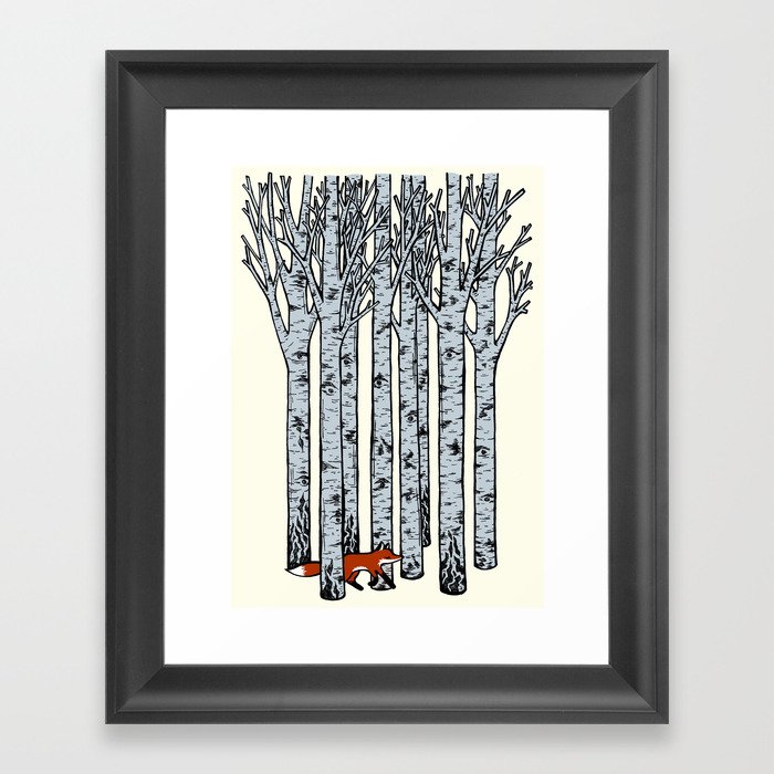 Fox in the Birches Framed Art Print