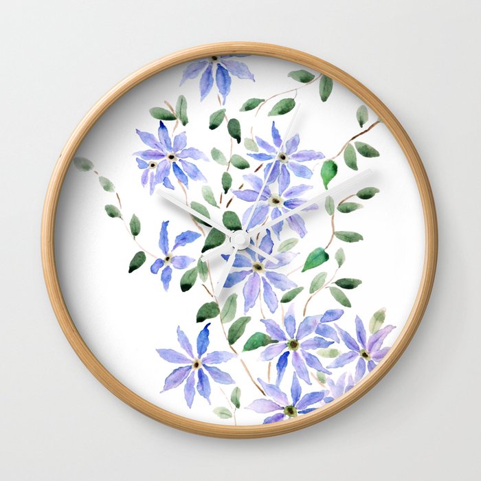 purple clematis flower watercolor  Wall Clock