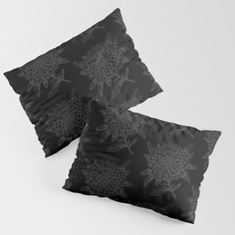 Elegant Flowers Floral Nature Black Gray Grey Charcoal Pillow Sham