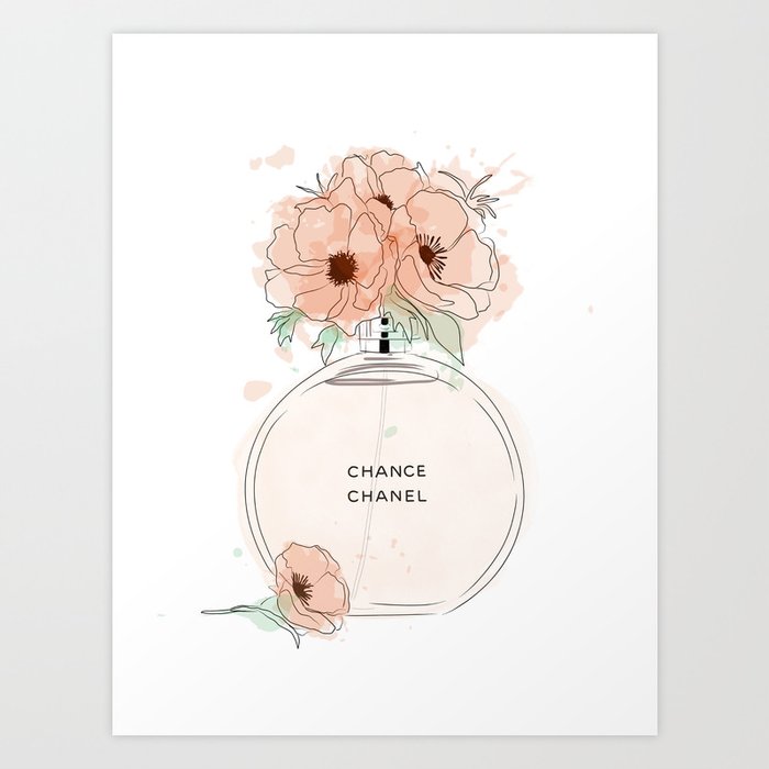 Round Orange Perfume with Flowers Art Print