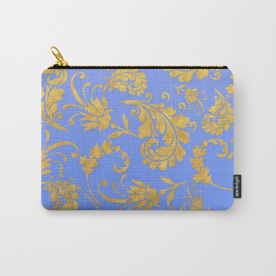 Queenlike- gold floral ornaments on blue backround-luxury pattern Carry-All Pouch