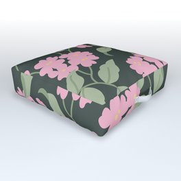 Pink Delicate Flowers And Baby Green Leaves Outdoor Floor Cushion