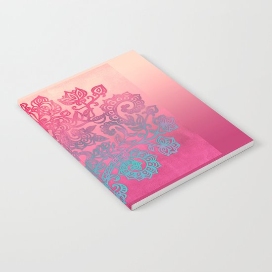 Ombre Canvas Folk Art Doodle in aqua, pink & peach Notebook