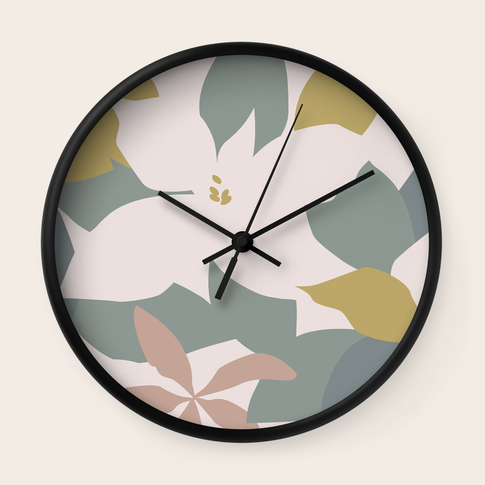 Leafy Floral Collage On Pale Pink Wall Clock By Kendrashedenhelm