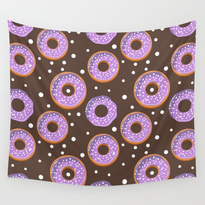 Cute Doughnuts Pattern in Pastel Purple & Brown Wall Tapestry