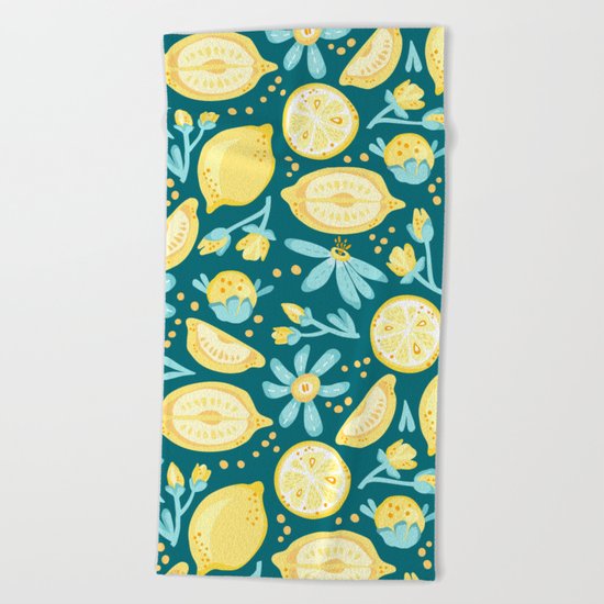 Lemon Pattern Green Beach Towel