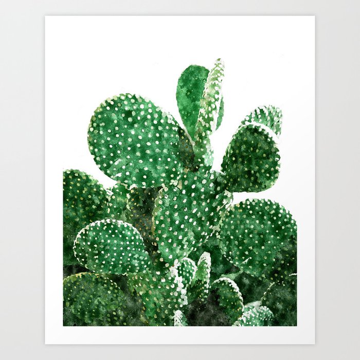 Velvet Cactus | Watercolor Botanical Plants | Minimal Boho Scandinavian Painting Art Print