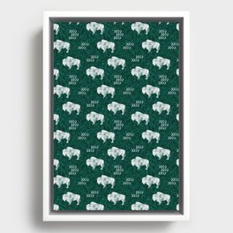 distressed buffalo on forest green Framed Canvas