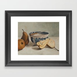 pears, knife, & transferware bowl Framed Art Print