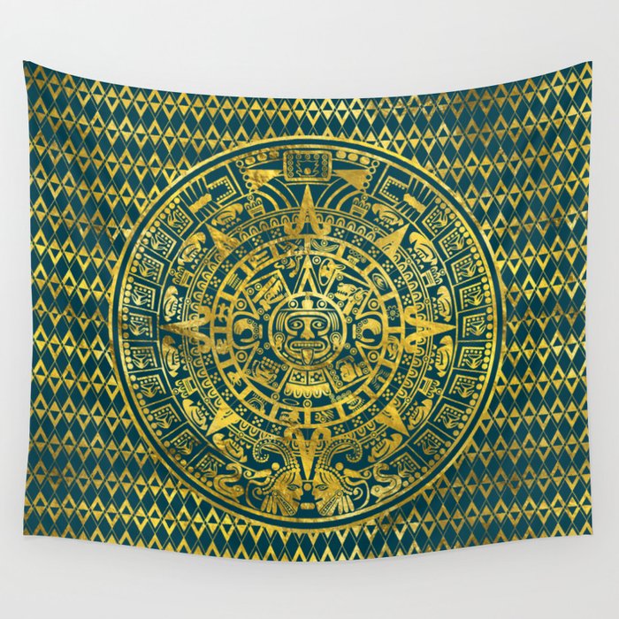 Gold  Aztec Inca Mayan Calendar Wall Tapestry