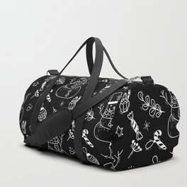 Black and White Christmas Snowman Doodle Pattern Duffle Bag