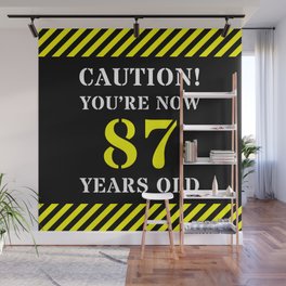 [ Thumbnail: 87th Birthday - Warning Stripes and Stencil Style Text Wall Mural ]