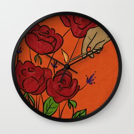 Don’t Lose Your Fire - Red and Orange, Flower Illustration  Wall Clock