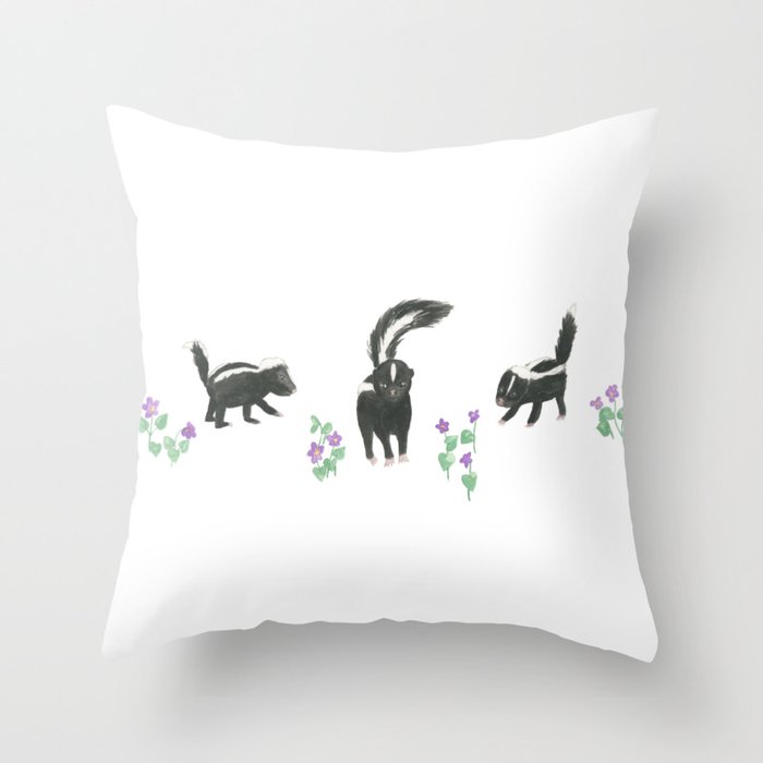 Baby Skunks and Violets Throw Pillow