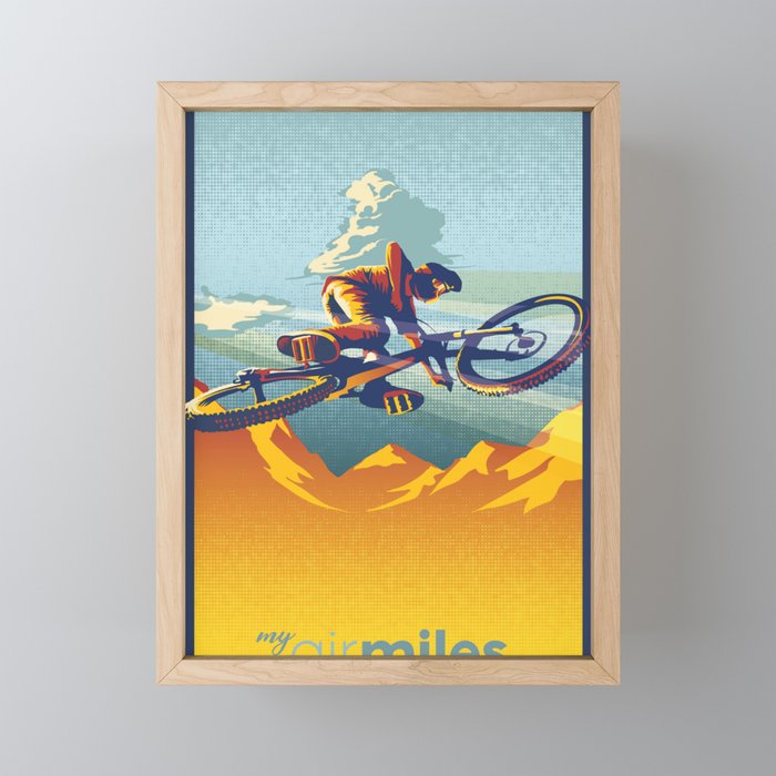 Retro Mountain Bike Poster/ Illustration / fine art print MY AIR MILES Framed Mini Art Print