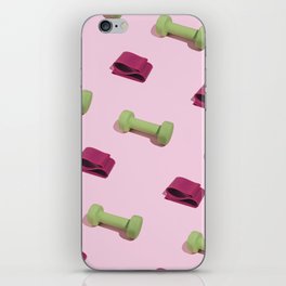 Pastel pink fitness pattern with dumbbels iPhone Skin
