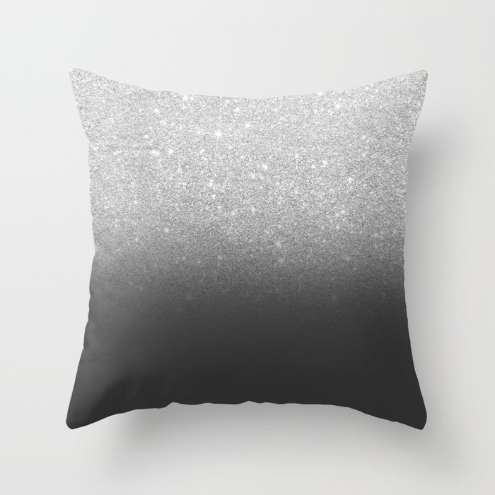 Modern Faux Silver Glitter Ombre Grey Black Color Block Throw Pillow By Girlytrend Society6