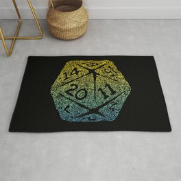 D20 for Gamers - Yellow and Teal Gradient Icosahedron on Black Area & Throw Rug