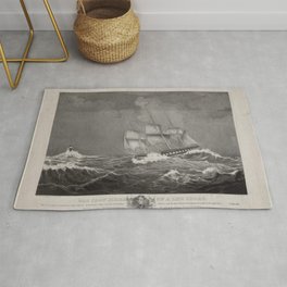 Old Iron Sides on a lee shore, Vintage Print Area & Throw Rug