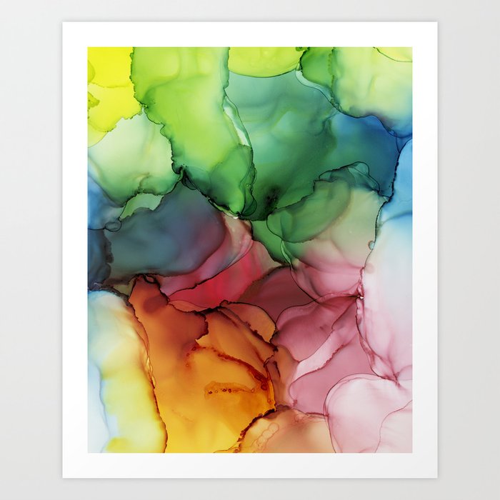 Rainbow Bloom Abstract ink Art Print