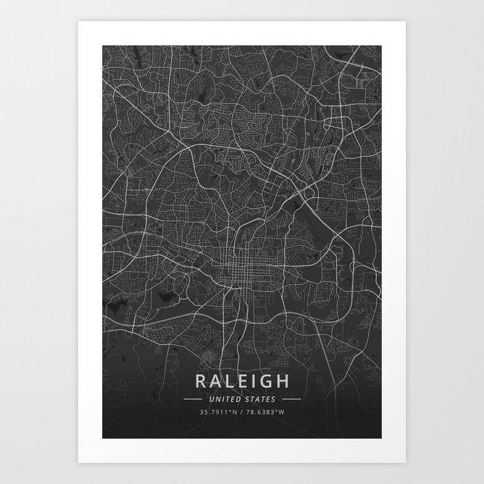 Raleigh, United States - Dark Map Art Print