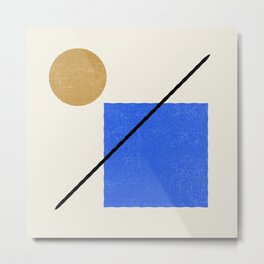 Circle Square Line - Blue Gold Metal Print